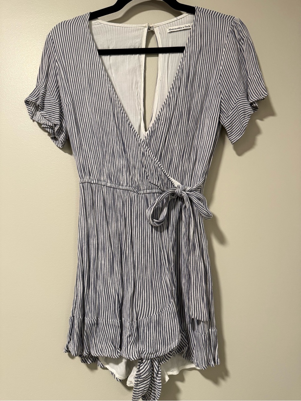 Abercrombie & Fitch Blue and White Stripe Wrap-Front Romper
